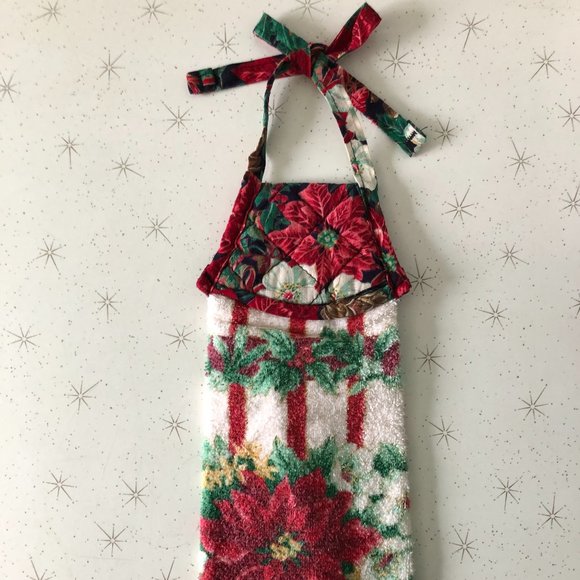 Vtg Oval Christmas Tablecloth & Hanging Kitchen Towel - Picture 6 of 9